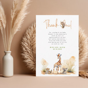 Safari Baby Animals Baby shower Carte de remerciem