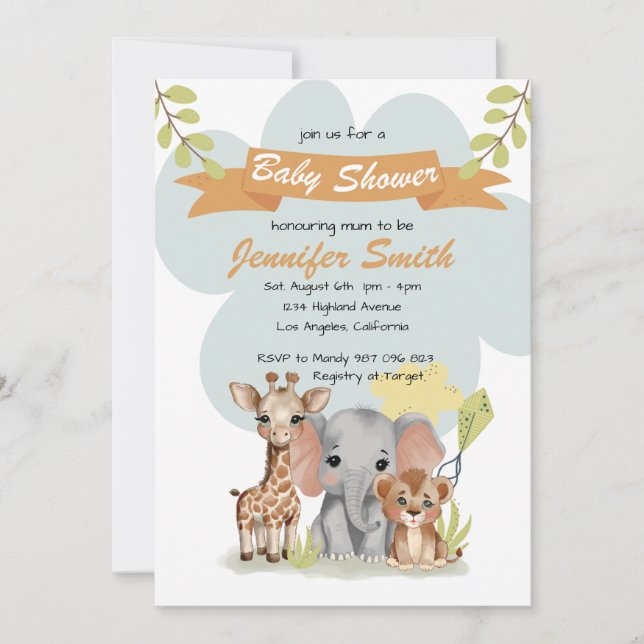 Safari Baby Animals Baby shower invitation (Devant)