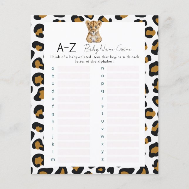 Safari Baby Name Shower Jeu (Devant)