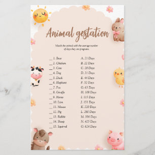 Safari Baby shower Animal Gestation Jeu