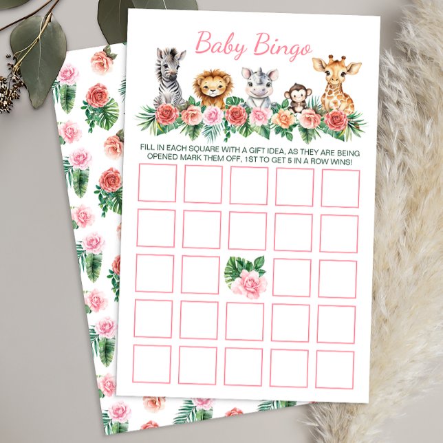Safari Baby shower Bingo Carte de jeu - Jungle Ani (Baby Bingo Game Card)