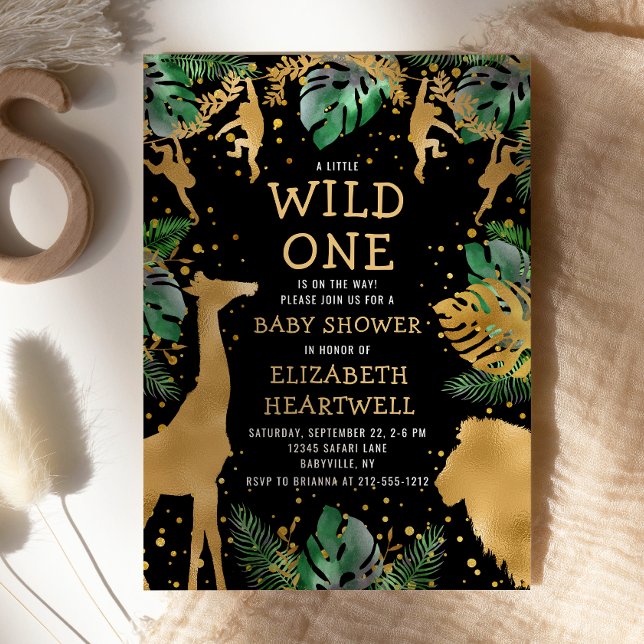 Safari Baby shower Black Gold Invitation (Créateur téléchargé)