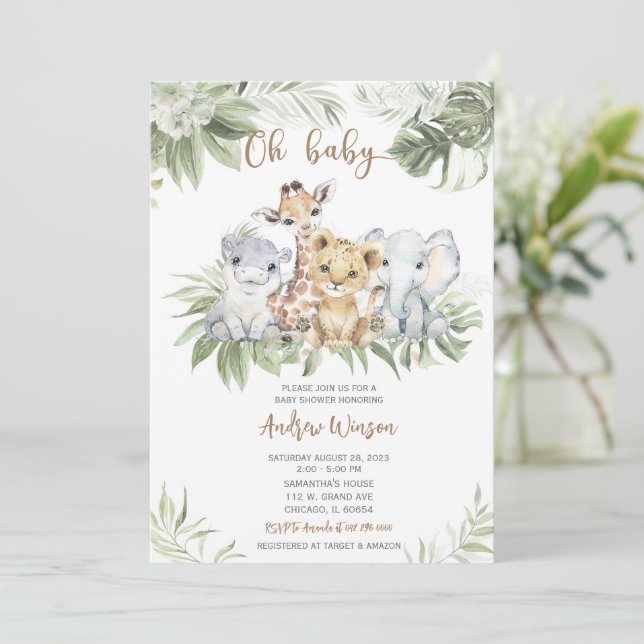 Safari Baby shower Boy Invitation Bundle (Debout devant)
