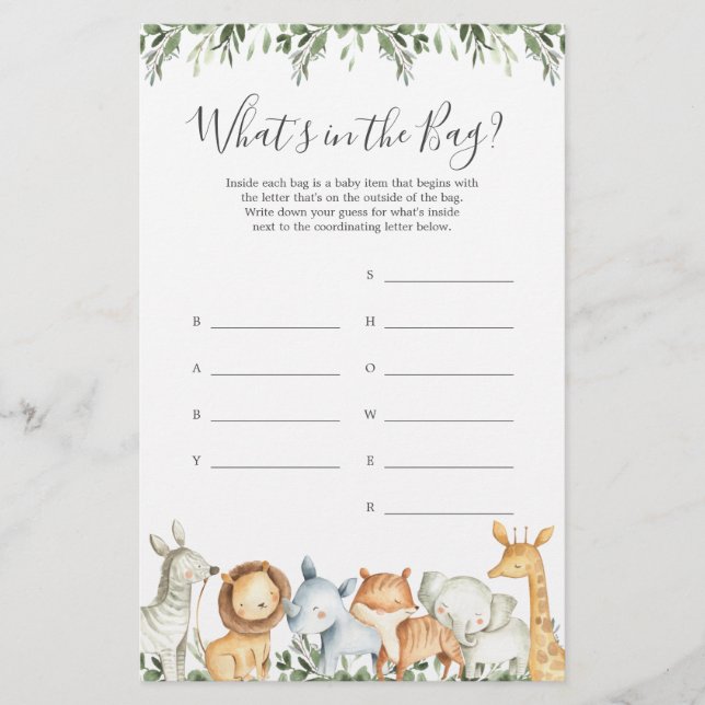 Safari Baby shower Devinez ce qu'il y a dans le je (Devant)