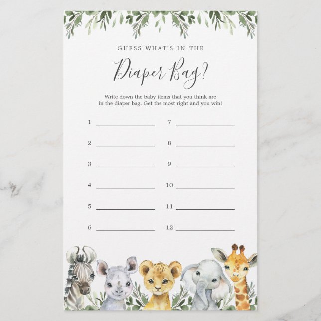 Safari Baby shower Devinez ce qu'il y a dans le sa (Devant)