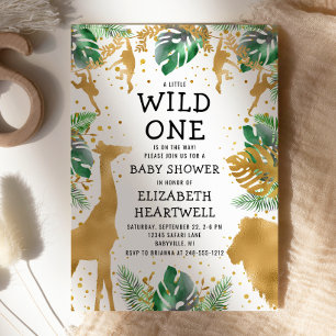 Safari Baby shower Gold Green Invitation