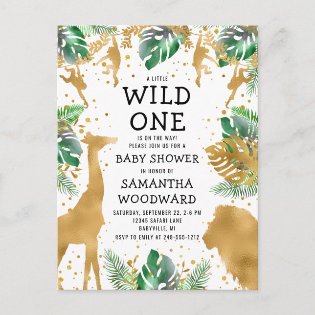 Safari Baby shower Gold Green Invitation Carte pos (Devant)