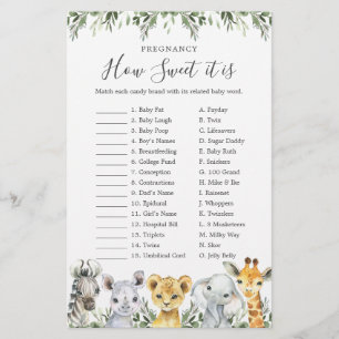 Safari Baby shower Grossesse Comme il est doux jeu