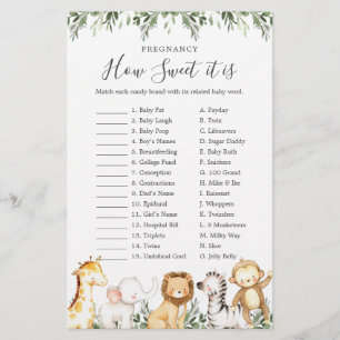 Safari Baby shower Grossesse Comme il est doux jeu