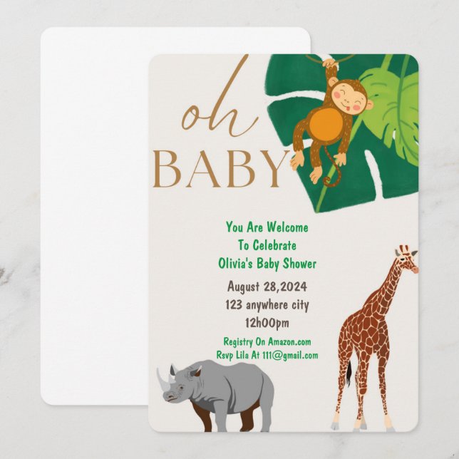 safari baby shower invitation (Devant / Derrière)