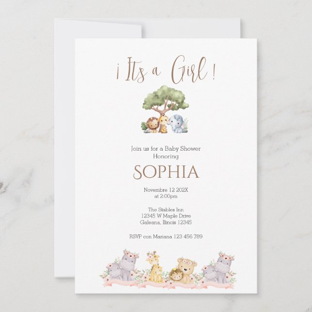 Safari Baby shower invitation fille (Devant)
