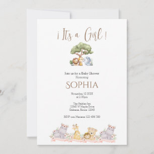 Safari Baby shower invitation fille
