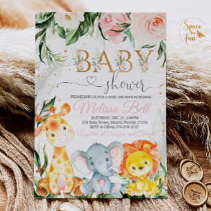 Safari Baby shower Invitation fille rose jeune sau