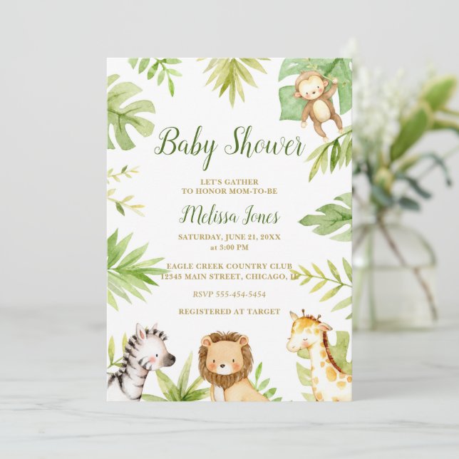 Safari Baby shower Invitation Jungle Genre Neutre (Debout devant)