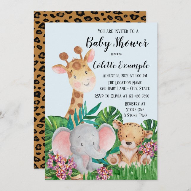 Safari Baby Shower Invitations (Devant / Derrière)
