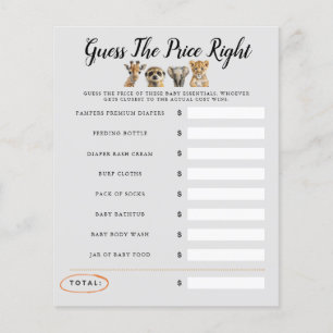 Safari Baby shower Jeu Devinez Le Prix