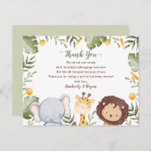 Safari Baby shower Merci Cartes Jungle Animaux