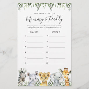 Safari Baby shower Quel Âge Avaient-Ils Jeu Carte
