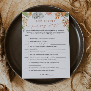 SAFARI Baby shower Survey dit carte de jeu