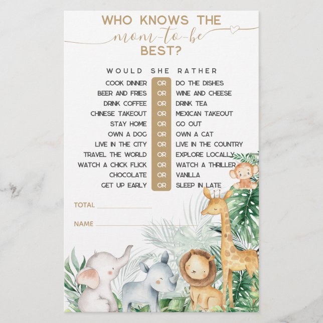 Safari Bébé Animaux Verdure jeu de Baby shower (Devant)