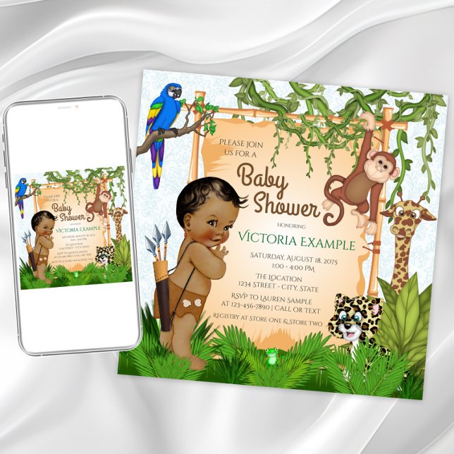 Safari bébé garçon douche Invitations (Boy safari baby shower invitation. Instant download and printed invitations available.)