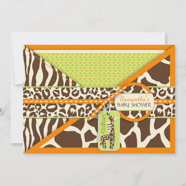 Safari Boy Orange Invitation Card 3 (Devant)