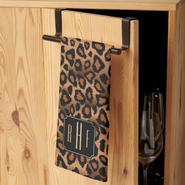 Safari Brown Leopard - Monogram Serviette de cuisi (Pliage en tiers)