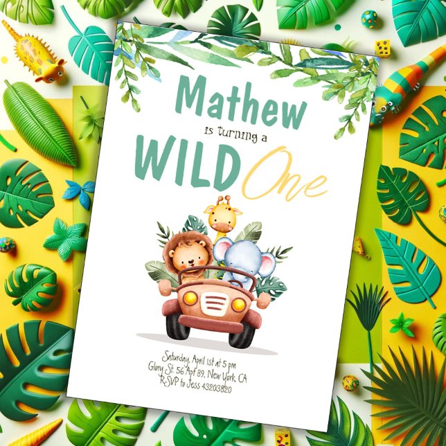 Safari Car Wild One Boy Birthday Invitation (Créateur téléchargé)