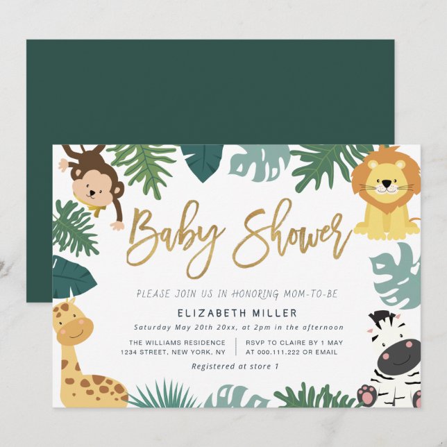 safari dans la jungle baby shower invitation (Devant / Derrière)