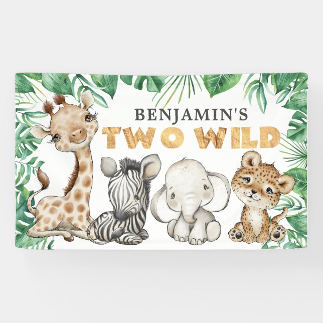 Safari deux bannière d'anniversaire sauvage (Horizontal)