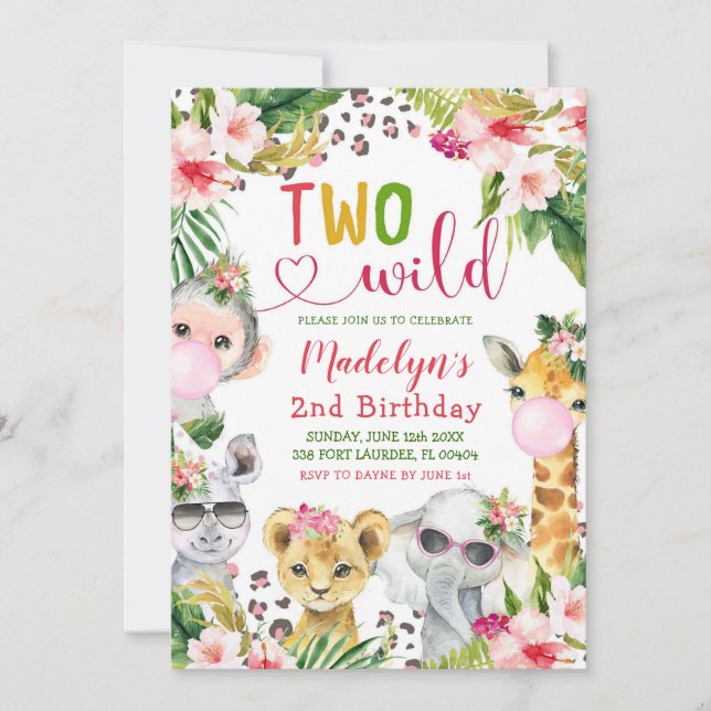 Safari Deux Fille sauvage 2e Invitation anniversai (Devant)