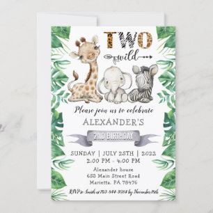 Safari Deux Wild 2e Anniversaire Fête Invitation