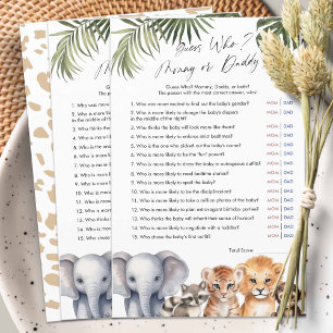 Safari Devine Maman ou Papa, jeu de Baby Shower