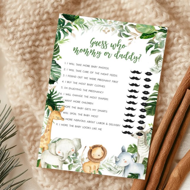 Safari Devine qui est Maman ou Papa (Greenery Jungle Baby Shower  Guess Who Mommy or Daddy Game)