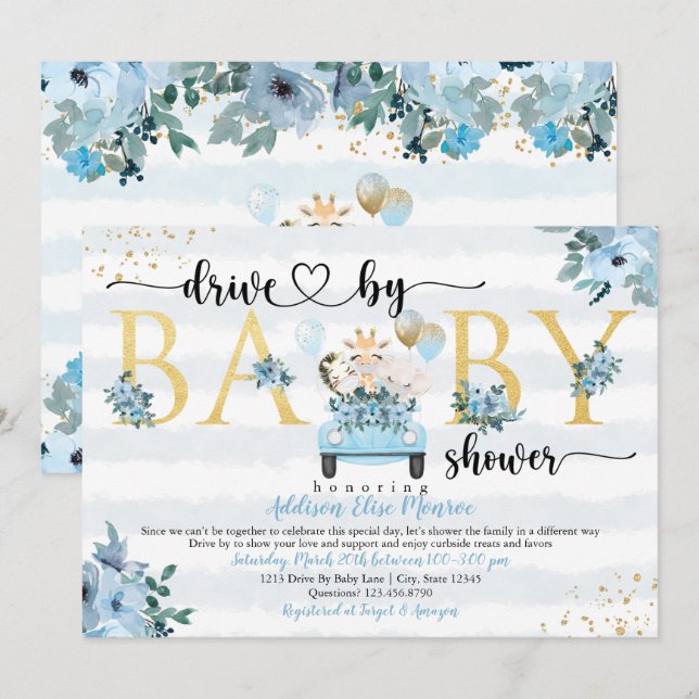 Safari Drive By Baby Boy Shower Invitation (Devant / Derrière)