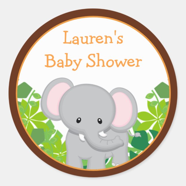 Safari Elephant Baby shower Favoriser Stickers (Devant)