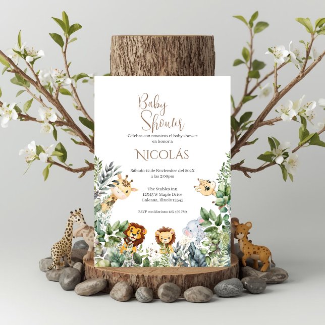 Safari Espagnol Baby shower Invitation garçon (Créateur téléchargé)