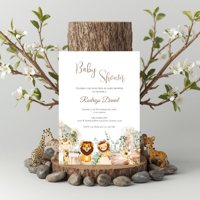 Safari Espagnol Baby shower Invitation garçon (Créateur téléchargé)