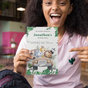 Safari esthétique vert Animaux Invitation d'annive