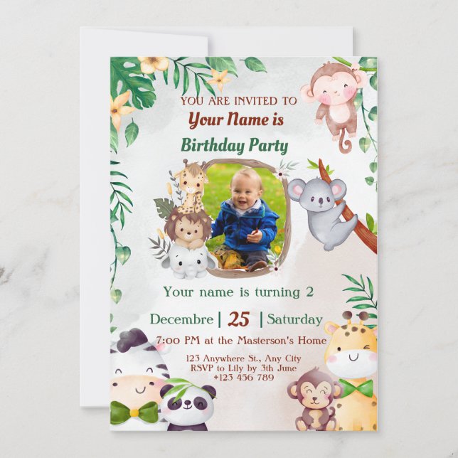 Safari et Jungle Invitations d'anniversaire pour e (Devant)