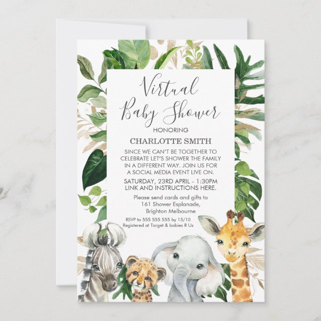 Safari Foliage Baby shower virtuel Invitation (Devant)