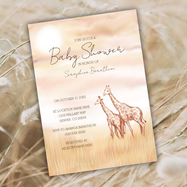 Safari Giraffe Baby shower Invitation Neutre Genre (Créateur téléchargé)