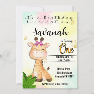 Safari Giraffe première invitation anniversaire