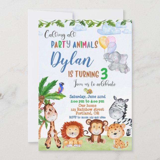 Safari invitation anniversaire Jungle garçons anim (Devant)