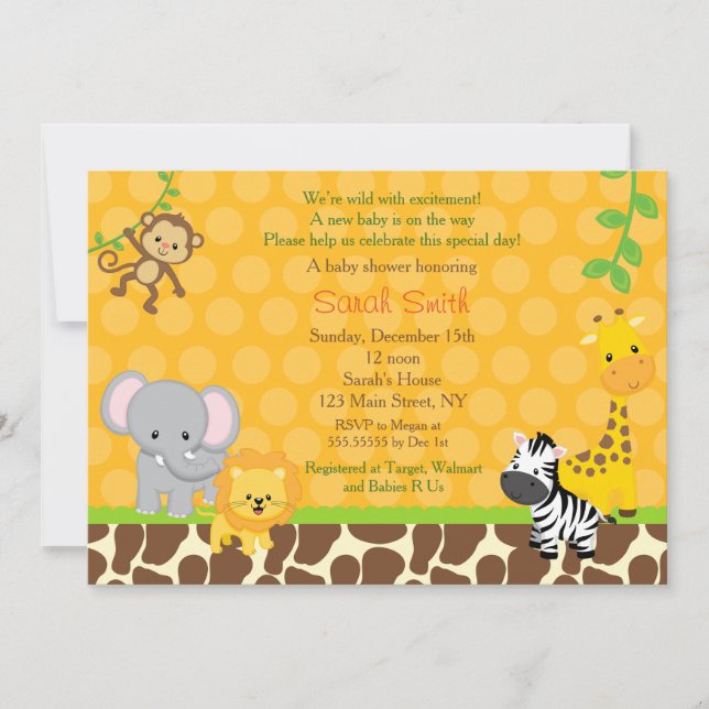 Safari Jungle Animals Bébé ShowShower Invitations (Devant)