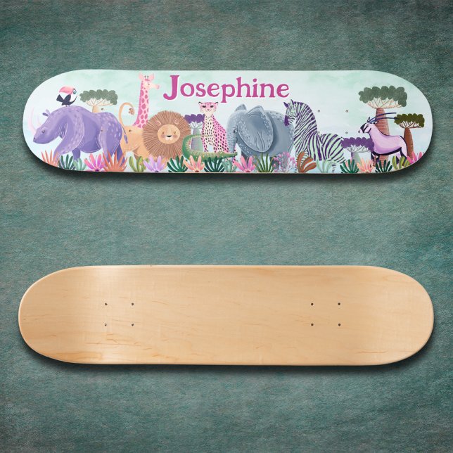 Safari jungle animals girl custom skateboard (Créateur téléchargé)