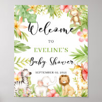 Safari Jungle Animaux Baby shower Affiche de bienv