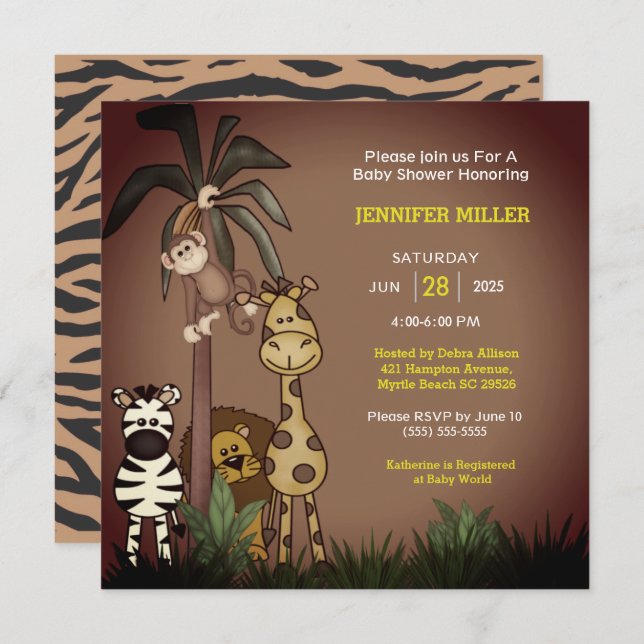 Safari Jungle Animaux Baby shower Invitation (Devant / Derrière)