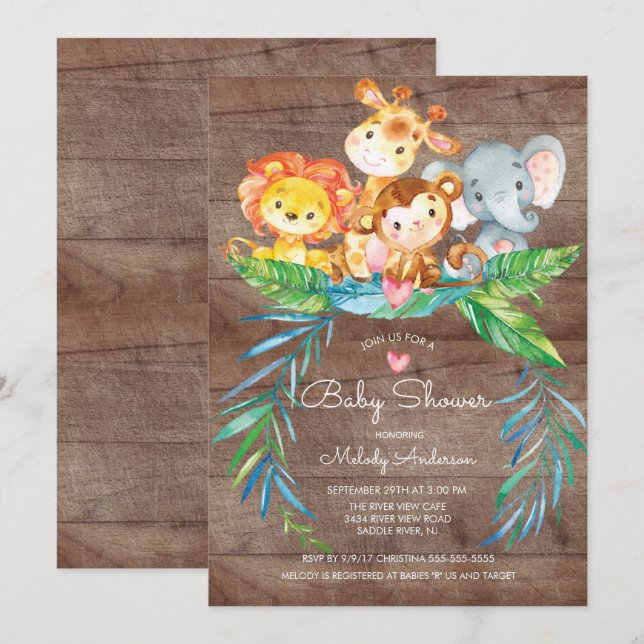 Safari Jungle Animaux Baby shower Invitation (Devant / Derrière)