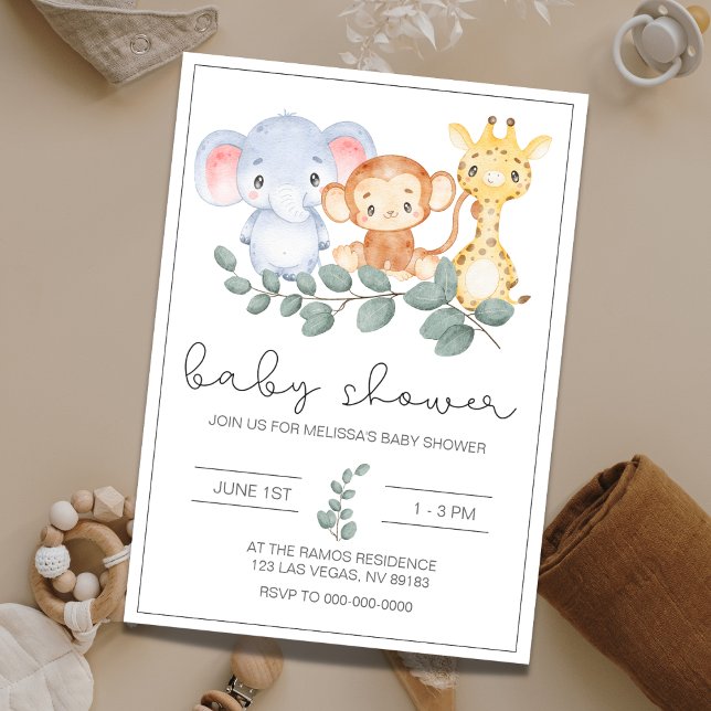 Safari Jungle Animaux Baby shower Invitation (Créateur téléchargé)